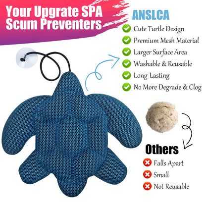 3XL-Scum Turtle Pool Size Oversized Spa Hot Tub Cleaner, ANSLCA Hot Tub Scum Absorber Must Have Hot Tub Accessories - Keeps Your Spa Hot Tub Pool Water Clean and Clear