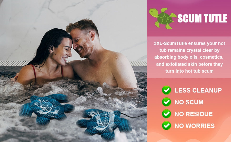 3XL-Scum Turtle Pool Size Oversized Spa Hot Tub Cleaner, ANSLCA Hot Tub Scum Absorber Must Have Hot Tub Accessories - Keeps Your Spa Hot Tub Pool Water Clean and Clear